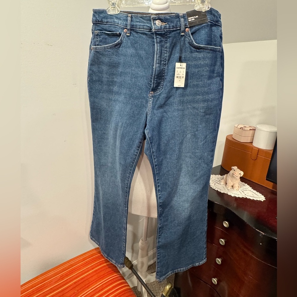 Express Dark Blue Women's Cropped Flare Jeans